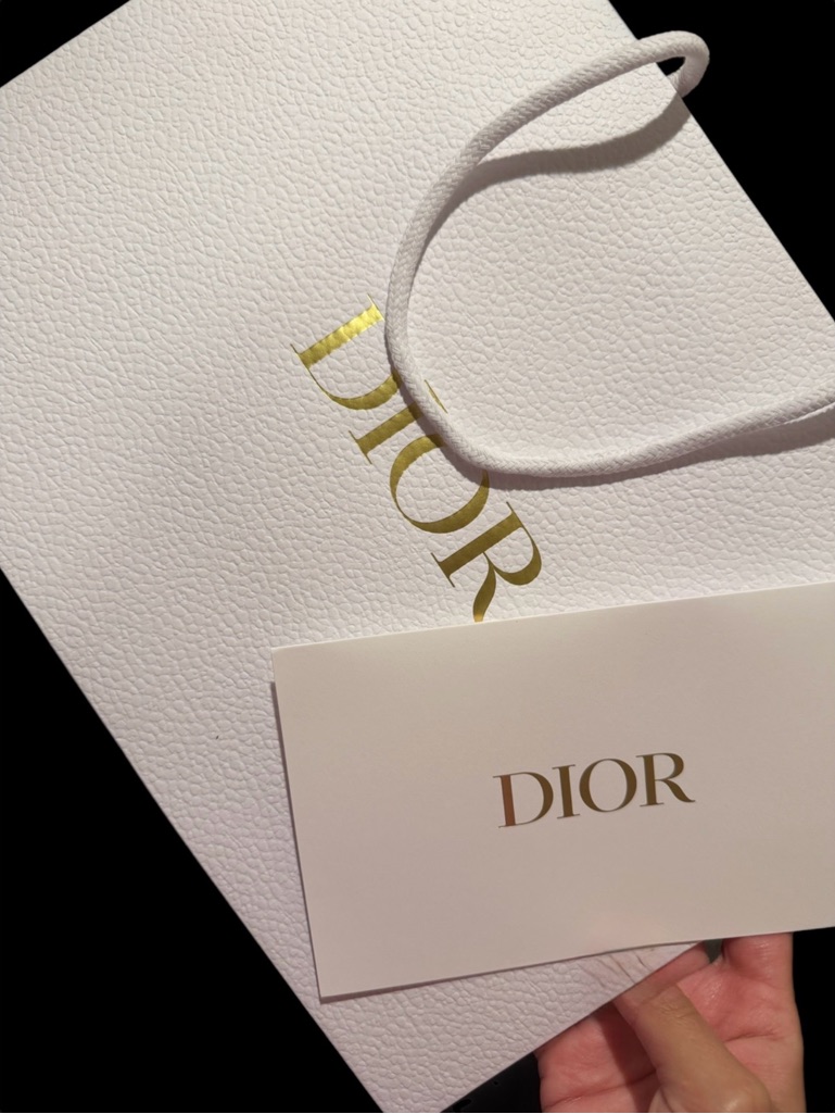 Dior White And Gold Gift Bag With Gold Logo Card
